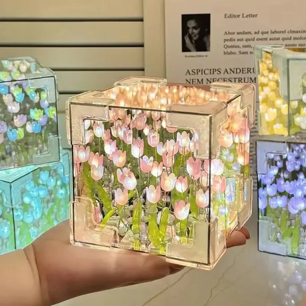 🌷 AuraWow™ – Tulip Night Light Cube