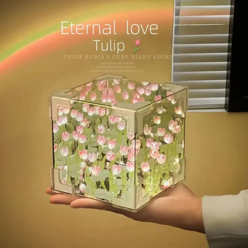 🌷 AuraWow™ – Tulip Night Light Cube