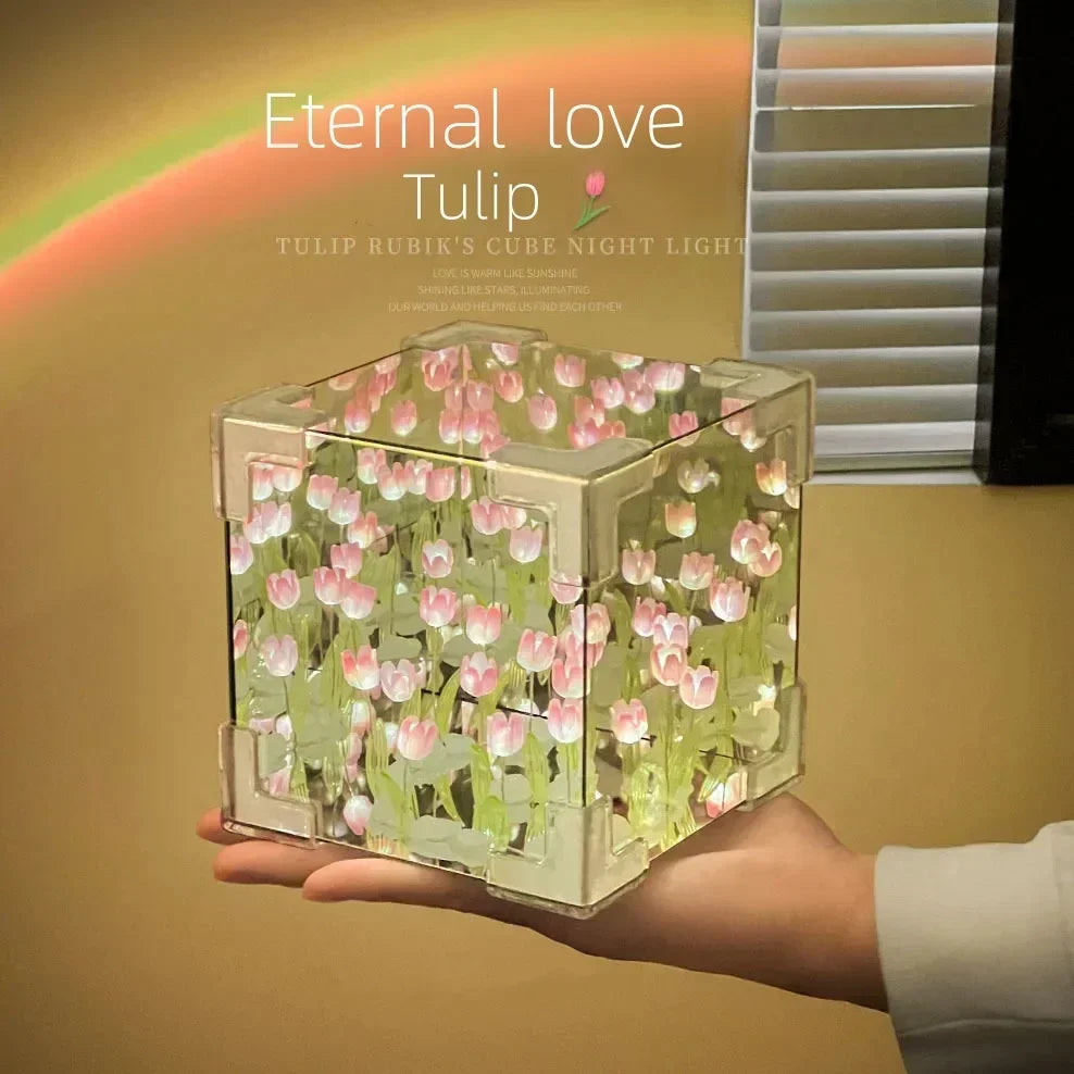 🌷 AuraWow™ – Tulip Night Light Cube